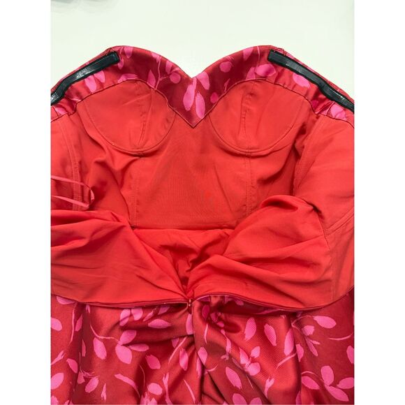 Sachin & Babi Bisate Midi Dress Red Pink Floral Print Strapless Size 6 - Picture 4 of 8
